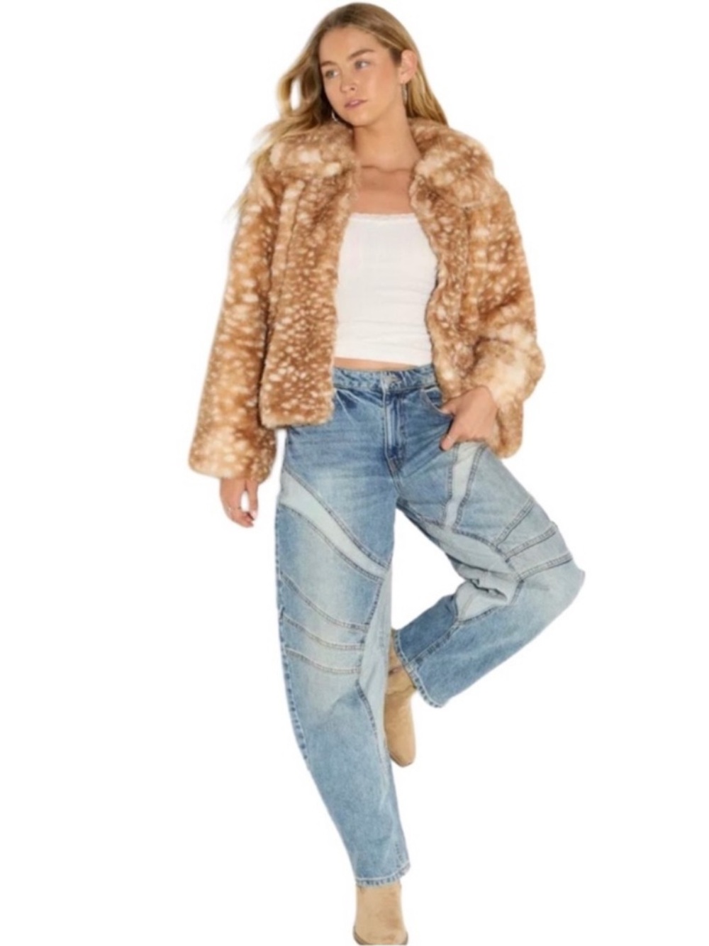 Wild Fable Women’s Faux Fur Jacket - Tan Hide Pattern Size XXL NWOT - Picture 3 of 8